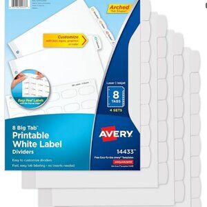 5/$25 Avery Big Tab Printable White Label Dividers with Easy Peel, 8 Tabs